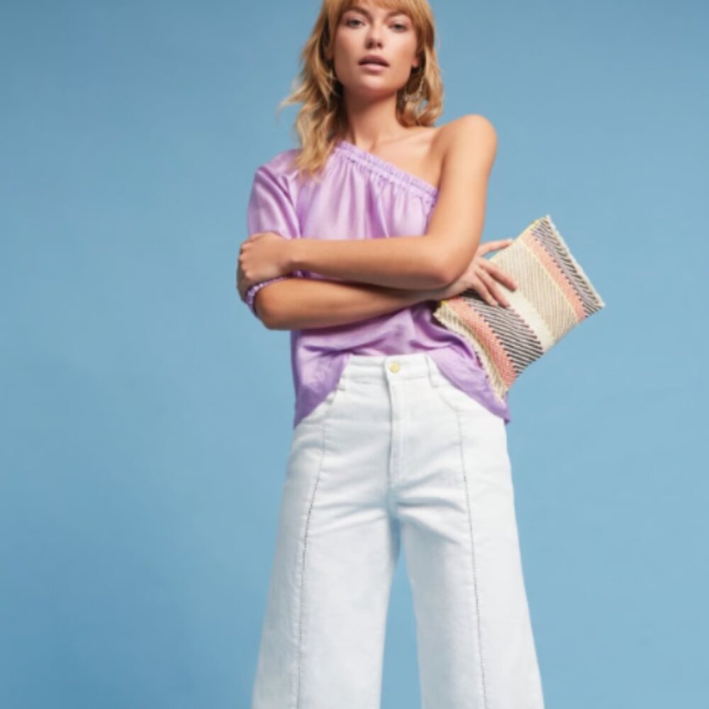 Anthropologie Maeve "Leonie" Light Purple One Shoulder Blouse